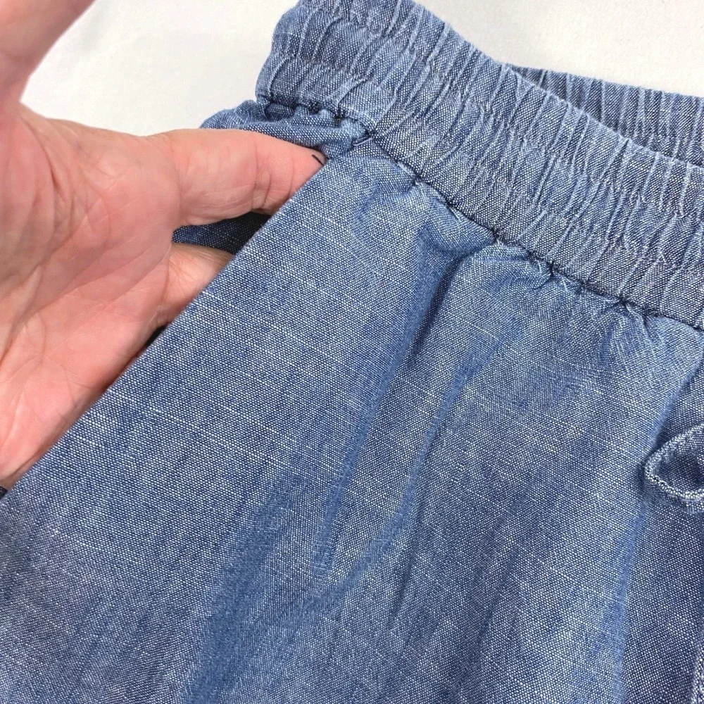 J.Crew Pants Women 10‎ Blue Chambray Drawstring Cuffed Tapered Coastal Nautical